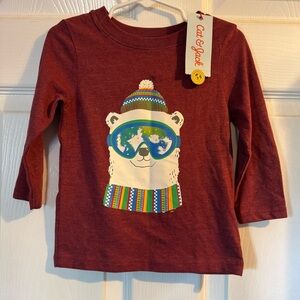 Cat & Jack 18M Winter Bear Ski Goggles Long Sleeve Graphic Tee NWT Maroon